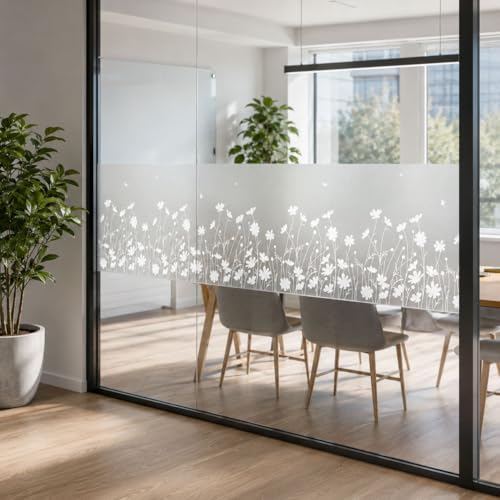 Static Cling Window Privacy Film, 78" x 17" Frosted Glass Covering with Wildflower & Botanical Patterns, Removable No Glue Window Film for Home Bathroom Bedroom Office (Daisy) - Image 4