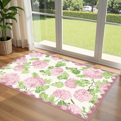 3x5 Pink Entryway Rug, Washable Indoor Outdoor Mats for Front Door by Othilic