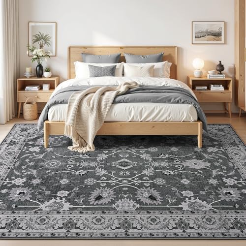 Hanples 8x10 Area Rugs for Living Room, Washable Rug Vintage Floral, Black - Image 3