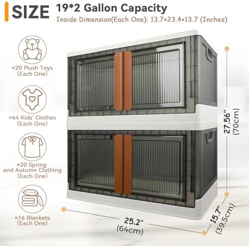 Storage Bins, Cabinet with Lids, Extra Large Useful Box, 19 Gallons (72L) Capacity (Each One), 2 Packs, Collapsible, Transparent, Home Organizer - Image 2