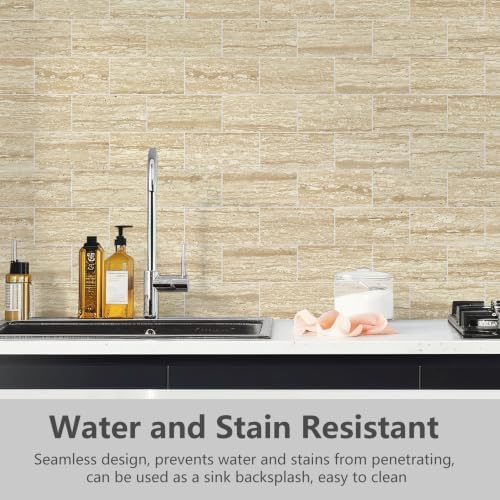 STICKGOO 10-Sheet Backsplash Peel and Stick Subway Tile(Thicker Design, Faux Golden Travertine) - Image 2
