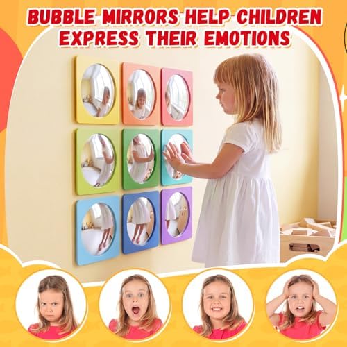 Geiserailie 9 Pcs Sensory Wall Bubble Mirrors, 6 x 6 Inch, CPC Certified - Image 4