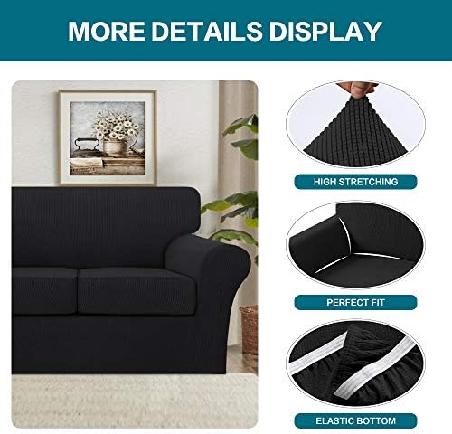 Turquoize 3 Piece Sofa Covers for 2 Cushion Couch Sofa Slipcover Soft Couch Cover for Dogs-Washable Sofa Furniture Covers with 2 Individual Cushion Covers, Feature Jacquard Fabric (Loveseat, Black) - Image 4