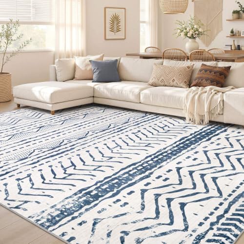 Nakagishi Boho 5x7 Area Rug Living Room Rugs Machine Washable Navy Blue by NakagishiAreaRug
