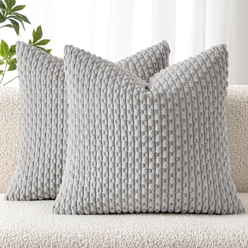 MIULEE Decorative Throw Pillow Covers 18x18 Light Grey Textured Corduroy by MIULEE