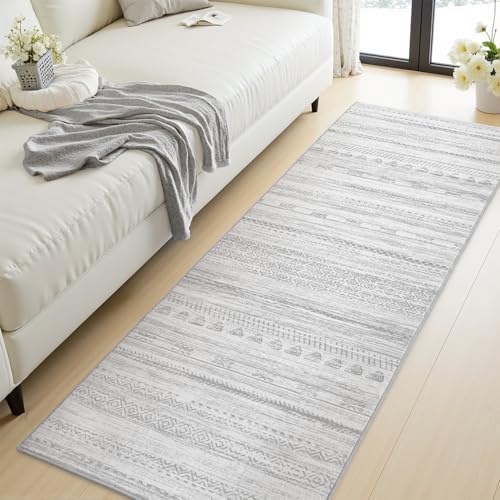 2x8 Runner Rug Machine Washable Non Slip Area Rug Distressed Neutral Moroccan Boho Rug Ultra Soft Floor Runners for Hallways for Entryway Laundry Room Kitchen, Grey - Image 3