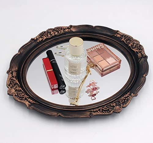 YCHMIR Vintage Decorative Wall Mirror 14.8 x 13.1 Inch Oval Mirror（ Brown） - Image 3