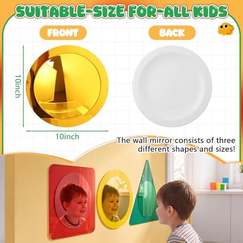 Junkin 3 Pcs Multi Shaped Sensory Bubble Wall Mirror Acrylic Bubble Mirror Toys, for Kids Classroom Home Quiet Corners Sensory Rooms, Providing Visual and Tactile Stimulation, 10 x 10 Inches - Image 2