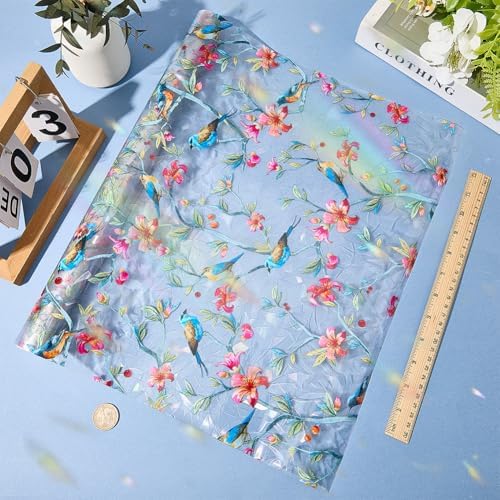 GORGECRAFT 39.4x17 Inch Bird on Tree Rainbow Window Privacy Film Sun Blocking Window Cling Stained Window Glass Decorative 3D Static UV Resistant Suncatcher Window Cover Decals Non-Adhesive for Room - Image 3