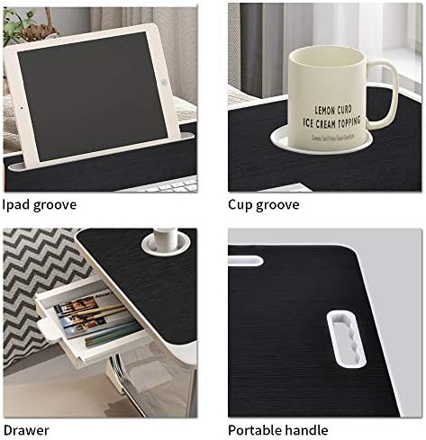 Laptop Bed Table, Laptop Desk for Bed, Foldable Laptop Bed Desk with USB Charge Port, Handle, Desktop Card Slot, Cup Slot, Side Drawer, Portable Laptop Table for Bed Eating Reading Working - Image 2