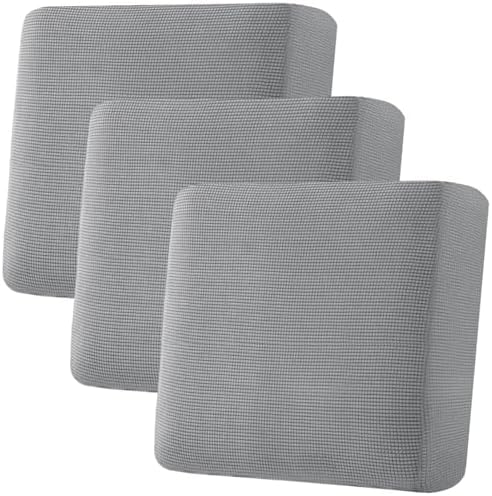 H.VERSAILTEX Super Stretch Individual Seat Cushion Covers - Sofa & Couch Cushion Slipcover Sets - Thick Jacquard Textured Twill Fabric (3 Piece XL, Dove) by HVERSAILTEX