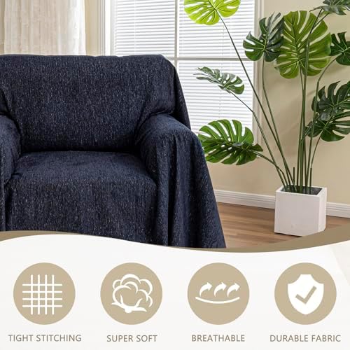 MYSKY HOME Chair Couch Covers - Sectional Couch Covers for Pet Sofa Covers - Non Slip Soft Couch Cover, Washable Furniture Protector - Slipcover with Tassel Sofa Throws, 71"x91", Navy Blue - Image 2