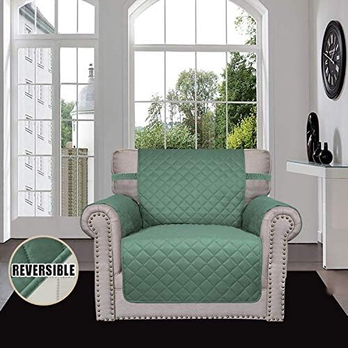 Easy-Going Reversible Couch Cover, Small Chair, Cyan/Ivory - Image 2
