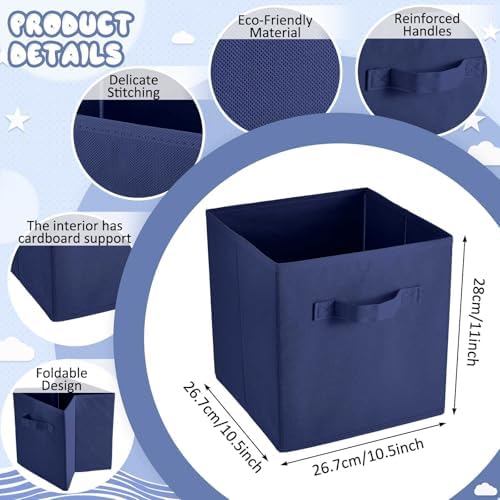 Yinder 12 Pcs Cube Storage Bin 10.5''x10.5''x11'' Storage Bins for Playroom Decor Colorful Bins for Kids Foldable Baskets for Nursery Organizer Boxes Fabric Boxes(Navy Blue, Red, Yellow) - Image 2