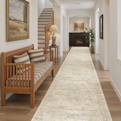 Soalmost Hallway Runner Rug 2'6" x 14' Washable Long Kitchen Rugs Beige by Soalmost
