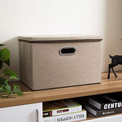PRANDOM Large Collapsible Storage Bins with Lids [1-Pack] Jute Fabric Foldable Storage Boxes Organizer Containers Baskets Cube with Cover for Home Bedroom Closet Office Nursery (17.7x11.8x11.8) - Image 3