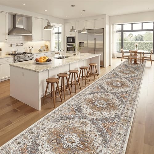 Madane Hallway Runner Rug 3x18 Washable Kitchen Runners 18ft, Turmeric/Grey by Madane