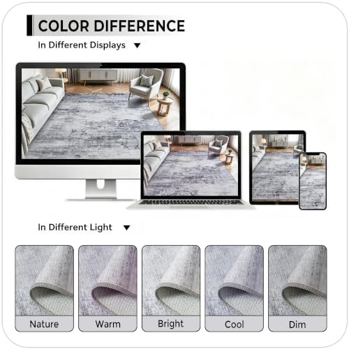 Toneed Washable 7x9 Grey Area Rug with Non-Slip Backing for Living Room - Image 6