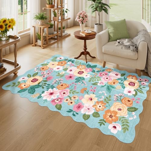 DUKINO 3x5 Area Rugs, Non Slip Floral Washable Rug for Bedroom, Teal - Image 7