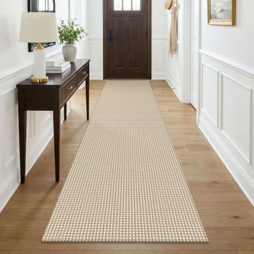 KOZYFLY Cotton Runners for Hallway 3x9, Wide Washable Runner Rug, Woven Non Slip Kitchen Runner, Braided Entryway Rug, Floor Carpet for Foyer, Bedroom, Hall, Ivory Beige by KOZYFLY