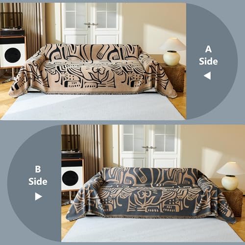 MYSKY HOME Couch Cover for Dogs, Washable Couch Covers, Sofa Covers for Sectional Sofa, Couch Cover 2 Cushion Sofa Dogs Furniture Protector, Chenille Sofa Covers for Pets, 71"x118", Abstract Coffee - Image 5