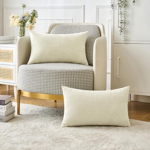 MIULEE Soft Chenille Lumbar Throw Pillow Covers Cream 12x20 Inch Pack of 2 - Image 5