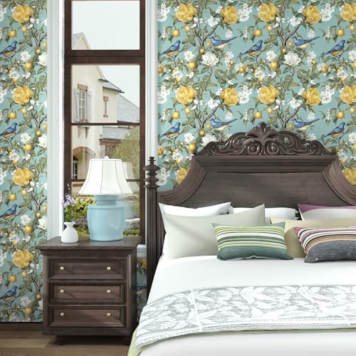 Danodoi Green Vintage Lemon Bird Peel and Stick Wallpaper 17.5" x 393" | Waterproof Vinyl Self Adhesive Removable Renter Friendly Floral Contact Paper - Image 4