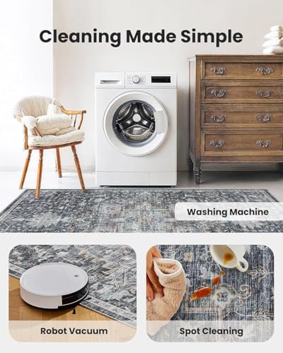 AMADA HOMEFURNISHING 8x10 Washable Area Rug, Low-Profile Large Area Rug with Non-Slip Backing & Durable Edge Binding, Vintage Large Rugs for Living Room, Bedroom, Dinning Room - Image 4