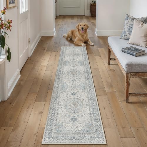 2x8 Washable Runner Rug Navy Blue Non Slip Vintage Carpet - Image 3