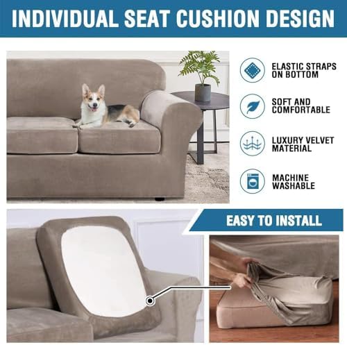 H.VERSAILTEX Rich Stretch 2 Piece Chair Cover Chair Slipcover Sofa Cover Furniture Protector Couch Soft with Elastic Bottom Chair Couch Cover with Arms Width Up to 49 Inch(Chair, Taupe) - Image 6