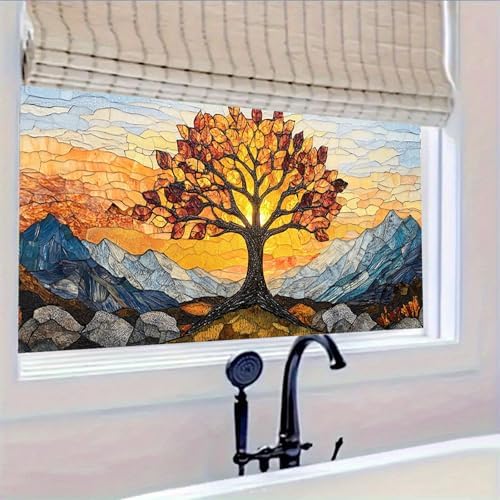HOMETITUTE Tree Stained Glass Privacy Window Film 39.3x17.7 Inch PVC - Image 6