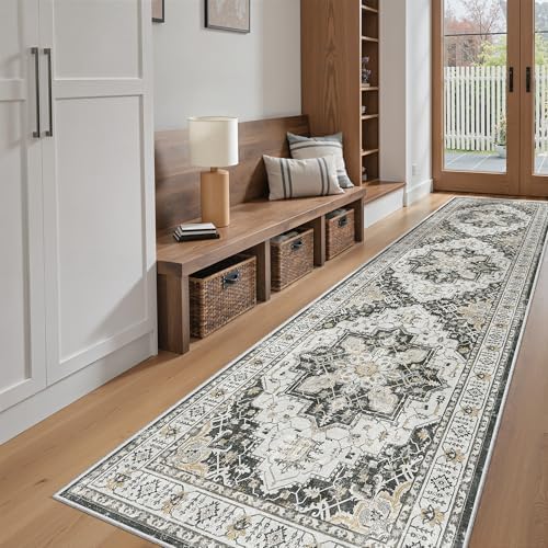 Madane Hallway Runner Rug 2'6''x10' Black, Washable Vintage Kitchen Runners - Image 4