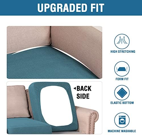 H.VERSAILTEX Super Stretch Individual Seat Cushion Covers Sofa Covers Couch Cushion Covers Slipcover Sets Thick Jacquard Textured Twill Fabric (2 Piece Medium Sofa Cushion Covers, Storm Blue) - Image 6