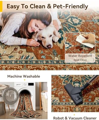 RELEANY Washable Area Rug, Runner 2'6"x8', Red/Orange/Blue/Brown - Image 4