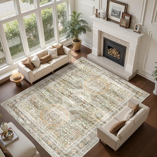 Soalmost Washable Area Rug 8x10 Large Soft Living Room Rugs Green/Orange - Image 2