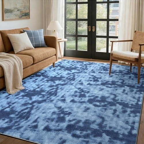4x6 Tie-dye Teal Area Rug Non-Slip Washable Soft for Bedroom Living Room by FinRe%CC%80cHome
