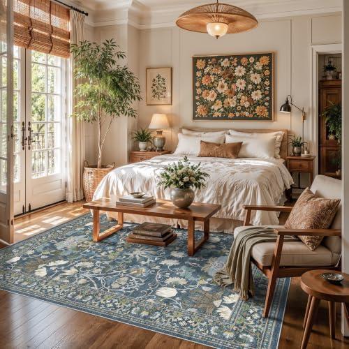 Living Room 6x8 Area Rugs: Farmhouse Washable Ultra Soft Carpet for Bedroom Nursery Indoor Stain Resistant Luxury Rug for Dining Room Non-Slip Durable Floor Mat for Pet Owners(6x8, Blue) - Image 5