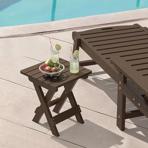 LUE BONA Small Outdoor Folding Side Table HDPS14 Inch Height, Dark Brown - Image 2