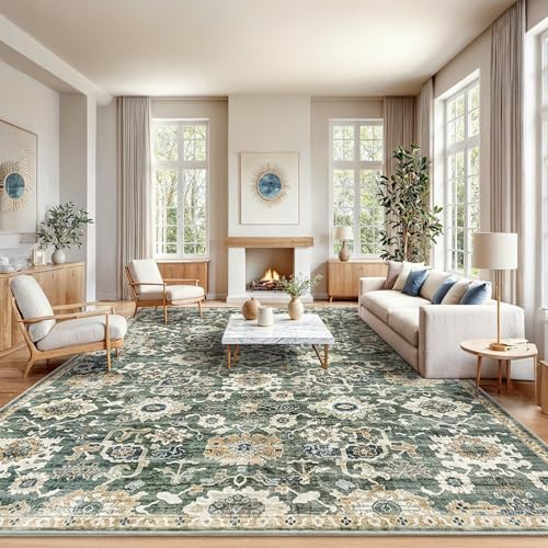 AMADA HOMEFURNISHING 10x14 Washable Area Rug, Low-Profile Large Area Rug with Non-Slip Backing & Durable Edge Binding, Vintage Large Rugs for Living Room, Bedroom & Dining Room by AMADAHOMEFURNISHING