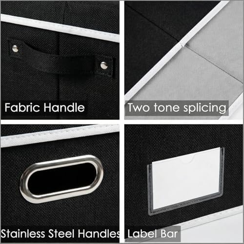 PRANDOM Storage Boxes with Lids [3-Pack] Fabric Collapsible Storage Bins Organizer Containers Baskets Cube with Cover for Home Bedroom Closet Office Nursery Black（23.4X15.9X11.5 - Image 6