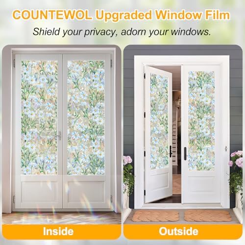 Countewol Privacy Window Films Stain Glass Cling No Glue Anti-UV Window Sticker for Bathroom Bedroom Living Room(Daisy Rainbow 78.7" L*45.27" W) - Image 5