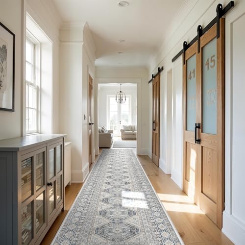 Ksrau 3x16 Runner Rug Washable Vintage: Non Slip Long Hallway Runners Blue - Image 4