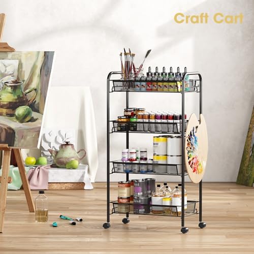 TOOLF 4-Tier Rolling Cart, Metal Utility Cart with 3 Hooks, Easy Assemble Mobile Storage Trolley On Wheels, Metal Shelving Units Kitchen Bathroom Laundry Room - Image 2