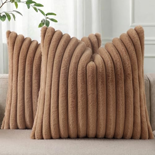Pallene Faux Fur Decorative Throw Pillow Covers 18x18 Set of 2, Brown by PALLENE