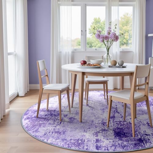 RELEANY Washable Round 8ft Area Rug for Living Room Purple - Image 2