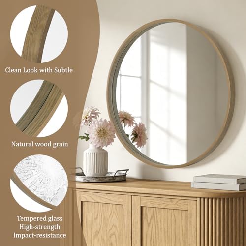 WallBeyond Round Wood Mirror, 36" Round Modern Decoration Large Circle Wall Mirror for Bathroom Living Room Bedroom Entryway, Honey - Image 5