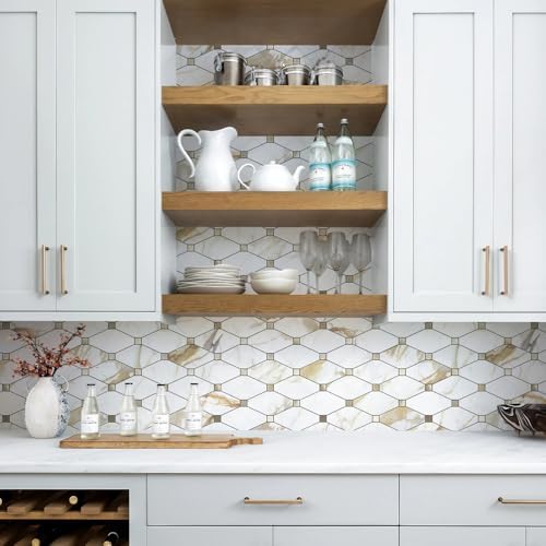 STICKGOO 10 Sheets Peel and Stick Backsplash, Calacatta Golden - Image 4