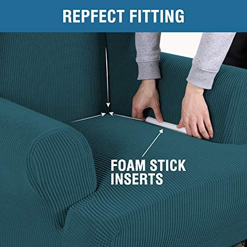 H.VERSAILTEX Wing Chair Slipcover Chair Covers for Wingback Chairs Wingback Chair Covers Slipcovers 1 Piece Stretch Sofa Cover Furniture Protector Soft Spandex Jacquard Checked Pattern, Deep Teal - Image 5