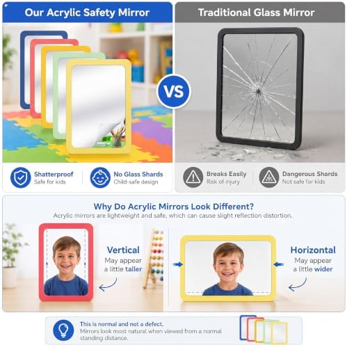 Dandat 10 Pcs 6x4 Shatter Proof Unbreakable Kids Mirrors, Hippie Color - Image 3