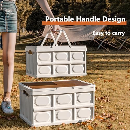 VPTMRP Collapsible Storage Bin with Handles and Wooden Lid, Large Capacity Stackable Utility Crates Holds 33lbs for Outdoor Home Storage Organizing Moving (30L/7.9Gal) - Image 4